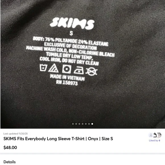 SKIMS Fits Everybody Long Sleeve T-Shirt | Onyx - Picture 7 of 13